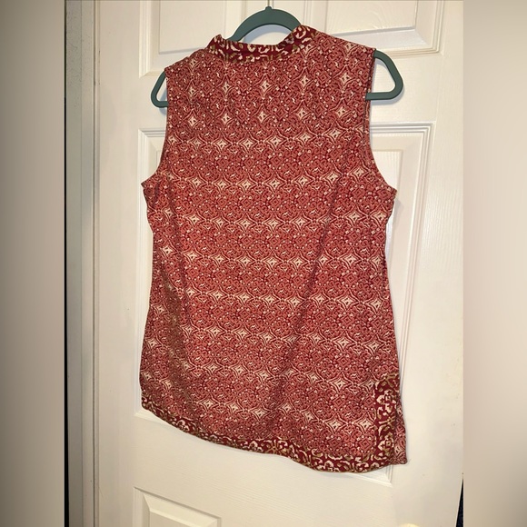 CHARTER CLUB 12 WOMENS Orange Cotton Print Sleeveless TOP TANK V-neck BLOUSE - Picture 5 of 5